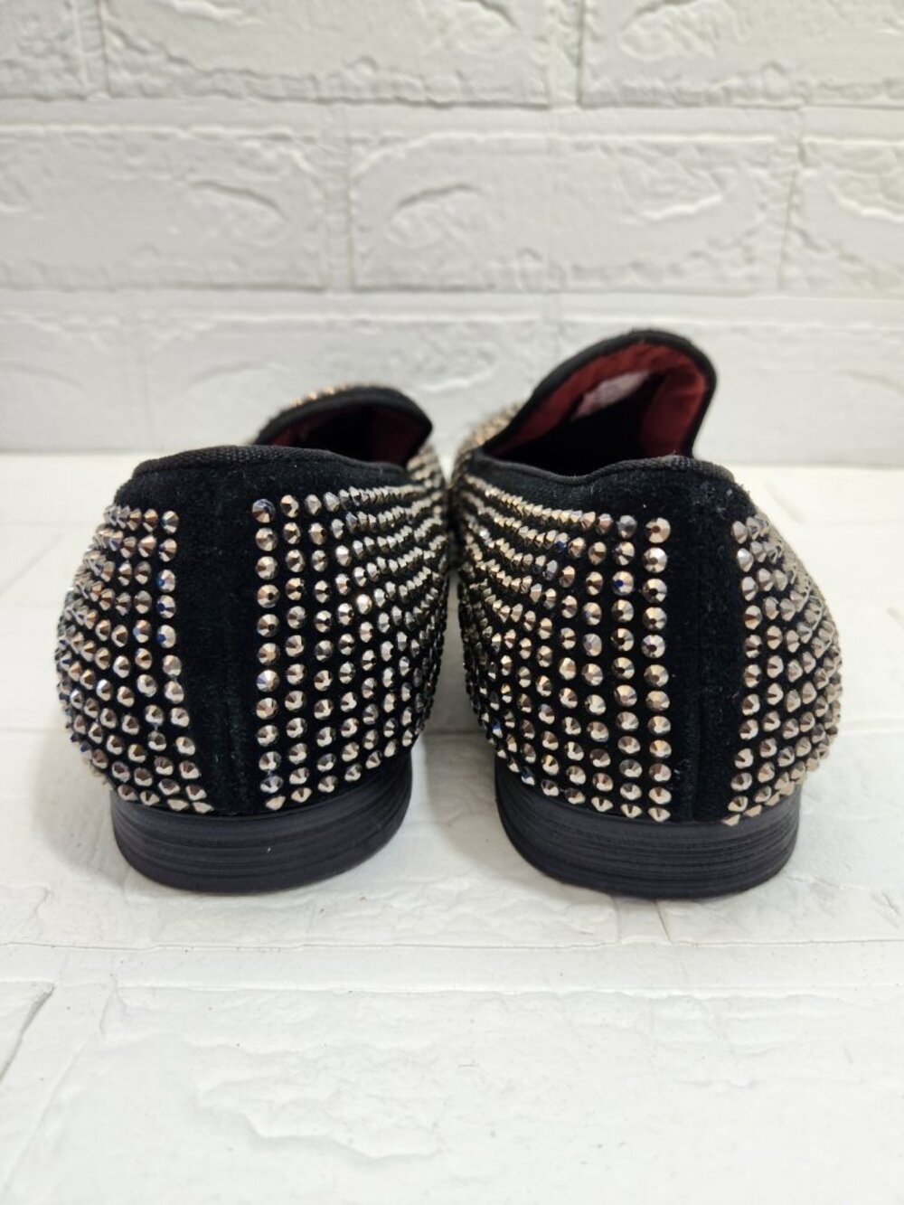 Steve Madden Caviar Loafer Shoes Men Size 8.5 Black Rhinestone Slip On Leather - Picture 6 of 9